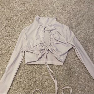 white cutout keyhole long sleeve crop top turtle neck